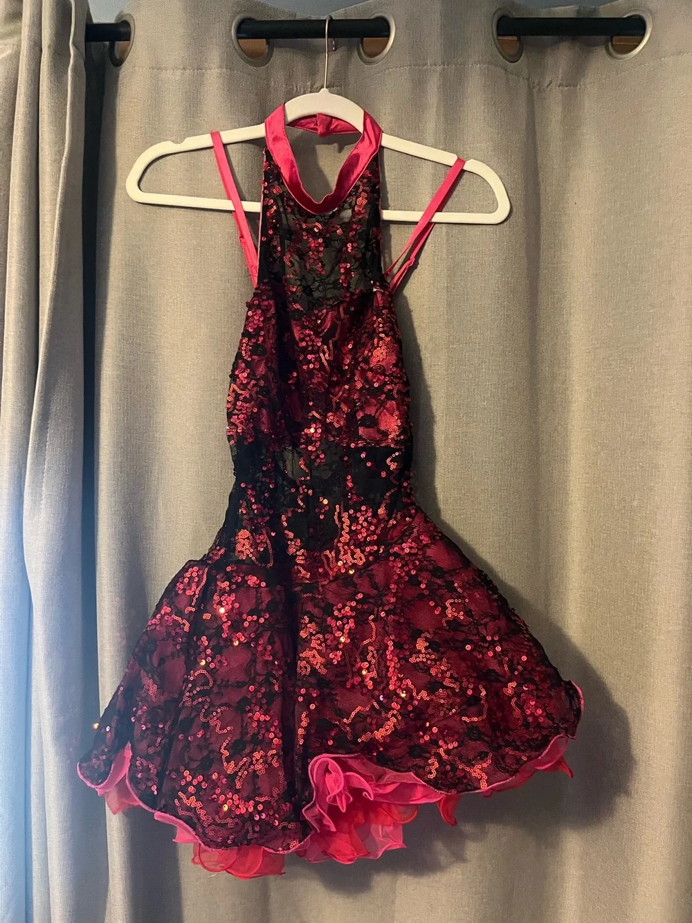 Weissman Black and Red Sequin Halter Dance Dress